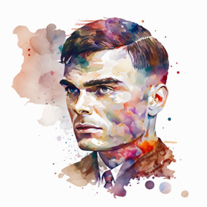Watercolor of Alan Turing generated by Midjourney AI