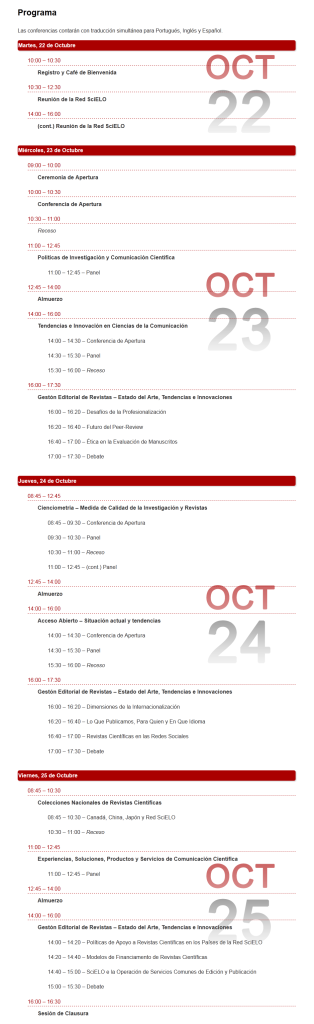 El Programa de la Conferencia SciELO 15 Años.