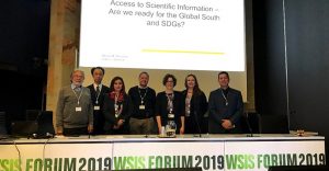 Encuentro de Plataformas de Acceso Abierto en la sesión titulada "Acceso a la Información Científica - ¿Estamos listos para el Sur Global y los ODS?" En el Foro WSIS 2019