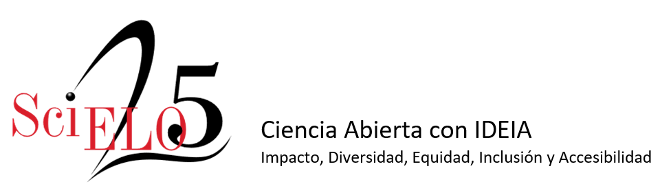 Logo de SciELO 25 Años con la tagline: Ciencia Abierta con IDEIA – Impacto, Diversidad, Equidad, Inclusión y Accesibilidad