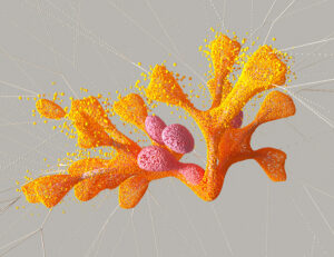Imagen de una formación coralina de color naranja y rosa, generada por Google DeepMind