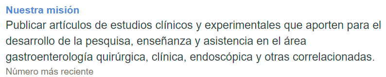 Captura de pantalla detallada de la sección "Nuestra Misión" de la página de inicio de una revista indexada en el sitio web de la Colección SciELO Brasil en la versión anterior a los ajustes.