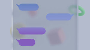 Imagen digital de globos de conversación de mensajes de texto sobre un fondo translúcido que simula la pantalla de un smartphone.