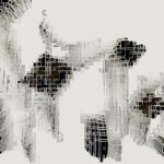 Imagen de formas geométricas abstractas en blanco y negro sobre un fondo blanco.