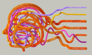 Imagem de uma silhueta de uma cabeça humana formada por fios coloridos gerada pelo Google DeepMind