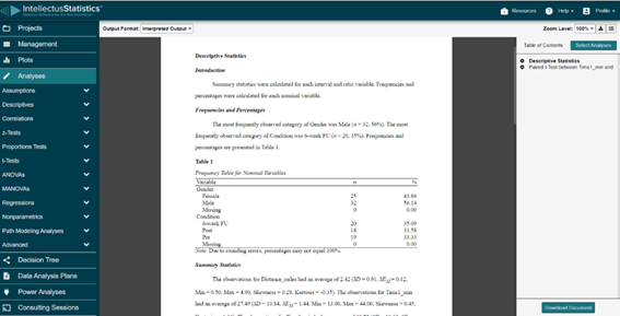 Captura de tela do Intellectus Statistics