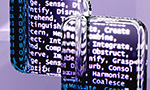 Imagem de duas telas sobrepostas com palavras sobre um fundo roxo gerada pelo Google DeepMind