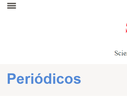 Captura de tela em detalhe do título "Periódicos" da página inicial de um periódico indexado no site da Coleção SciELO Brasil na versão antes dos ajustes.