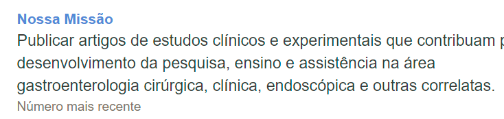 Captura de tela em detalhe da seção "Nossa Missão" da página inicial de um periódico indexado no site da Coleção SciELO Brasil na versão antes dos ajustes.